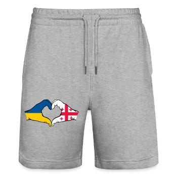Ukraine Georgia Flag Hands Heart Shape - Stanley/Stella Trainer Unisex Organic Jogging Shorts - heather grey - Front - Nik (191cm) & Marisol (170cm)