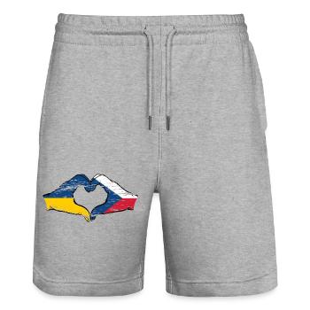 Ukraine Tschechien Flagge Hände Herzform used - Stanley/Stella Unisex Bio Joggingshorts Trainer  - Grau meliert - Vorne - Nik (191cm) & Marisol (170cm)
