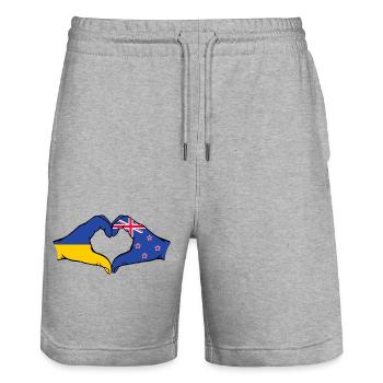 Ukraine New Zealand Flag Hands Heart Shape - Stanley/Stella Trainer Unisex Organic Jogging Shorts - heather grey - Front - Nik (191cm) & Marisol (170cm)