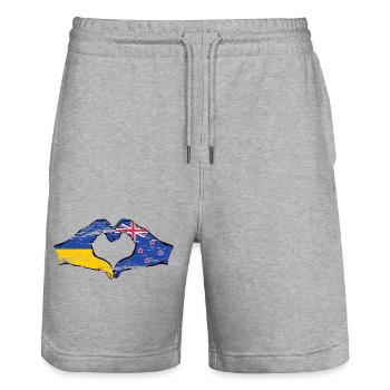 Ukraine Neuseeland Flagge Hände Herzform used - Stanley/Stella Unisex Bio Joggingshorts Trainer  - Grau meliert - Vorne - Nik (191cm) & Marisol (170cm)