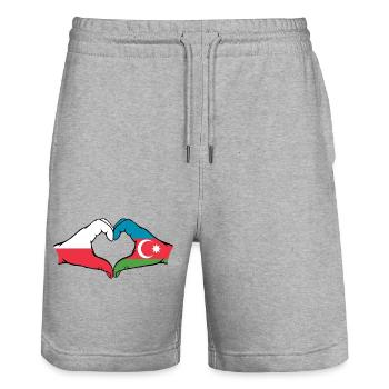 Poland Azerbaijan Flag Hands Heart Shape - Stanley/Stella Trainer Unisex Organic Jogging Shorts - heather grey - Front - Nik (191cm) & Marisol (170cm)