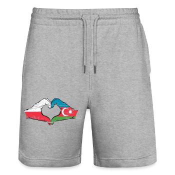 Polen Aserbaidschan Flagge Hände Herzform used - Stanley/Stella Unisex Bio Joggingshorts Trainer  - Grau meliert - Vorne - Nik (191cm) & Marisol (170cm)