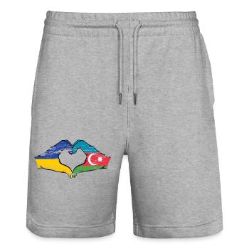 Ukraine Azerbaijan Flag Hands Heart Shape Used - Stanley/Stella Trainer Unisex Organic Jogging Shorts - heather grey - Front - Nik (191cm) & Marisol (170cm)