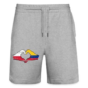 Pologne Colombie Drapeau Mains Coeur Forme Utilisé - Short de jogging bio TRAINER Stanley/Stella unisexe - gris chiné - Devant - Nik (191cm) & Marisol (170cm)