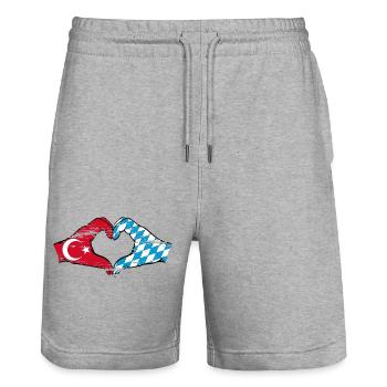 Turkey Bavaria Flag Hands Heart Shape Used - Stanley/Stella Trainer Unisex Organic Jogging Shorts - heather grey - Front - Nik (191cm) & Marisol (170cm)