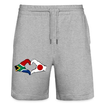 Afrique du Sud Japon Drapeau Mains Coeur Forme - Short de jogging bio TRAINER Stanley/Stella unisexe - gris chiné - Devant - Nik (191cm) & Marisol (170cm)