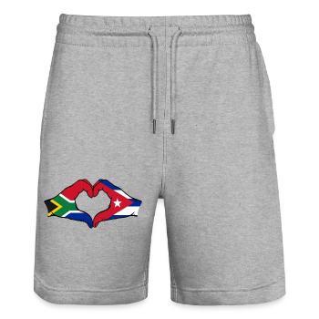 Afrique du Sud Cuba Drapeau Mains Coeur Forme - Short de jogging bio TRAINER Stanley/Stella unisexe - gris chiné - Devant - Nik (191cm) & Marisol (170cm)