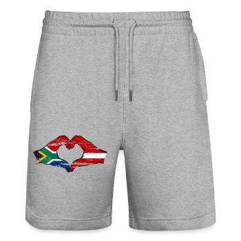 Afrique du Sud Lettonie Drapeau Mains Coeur Forme Utilisé - Short de jogging bio TRAINER Stanley/Stella unisexe - gris chiné - Devant - Nik (191cm) & Marisol (170cm)