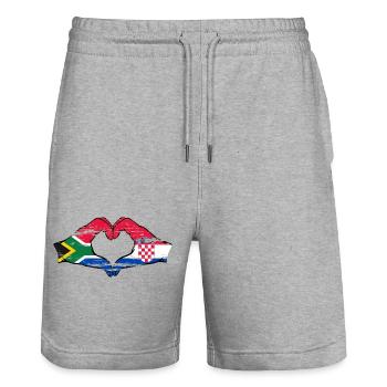 Afrique du Sud Croatie Drapeau Mains Coeur Forme Utilisé - Short de jogging bio TRAINER Stanley/Stella unisexe - gris chiné - Devant - Nik (191cm) & Marisol (170cm)