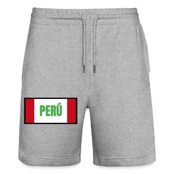 Peruvian Flag Colors - Stanley/Stella Trainer Unisex Organic Jogging Shorts - heather grey - Front - Nik (191cm) & Marisol (170cm)