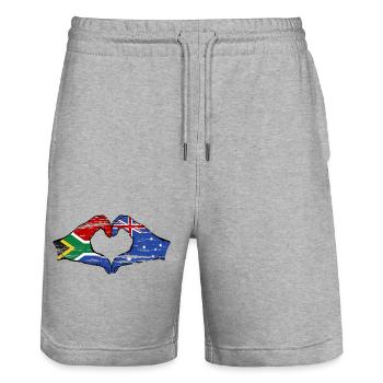 Südafrika Australien Flagge Hände Herzform used - Stanley/Stella Unisex Bio Joggingshorts Trainer  - Grau meliert - Vorne - Nik (191cm) & Marisol (170cm)