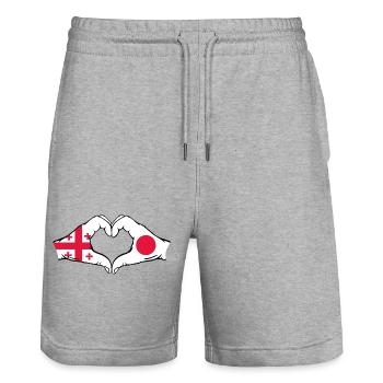 Georgien Japan Flagge Hände Herzform - Stanley/Stella Unisex Bio Joggingshorts Trainer  - Grau meliert - Vorne - Nik (191cm) & Marisol (170cm)