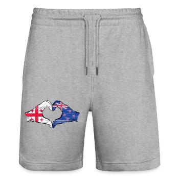 Georgia New Zealand Flag Hands Heart Shape Used - Stanley/Stella Trainer Unisex Organic Jogging Shorts - heather grey - Front - Nik (191cm) & Marisol (170cm)