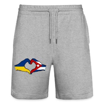Ukraine Kuba Flagge Hände Herzform - Stanley/Stella Unisex Bio Joggingshorts Trainer  - Grau meliert - Vorne - Nik (191cm) & Marisol (170cm)