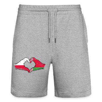 Poland Belarus Flag Hands Heart Shape Used - Stanley/Stella Trainer Unisex Organic Jogging Shorts - heather grey - Front - Nik (191cm) & Marisol (170cm)