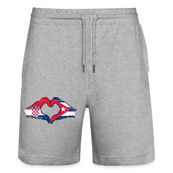Croatia Cuba Flag Hands Heart Shape Used - Stanley/Stella Trainer Unisex Organic Jogging Shorts - heather grey - Front - Nik (191cm) & Marisol (170cm)