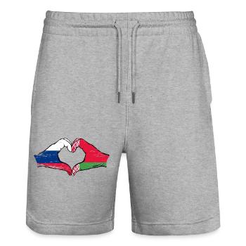 Russland Belarus Flagge Hände Herzform used - Stanley/Stella Unisex Bio Joggingshorts Trainer  - Grau meliert - Vorne - Nik (191cm) & Marisol (170cm)