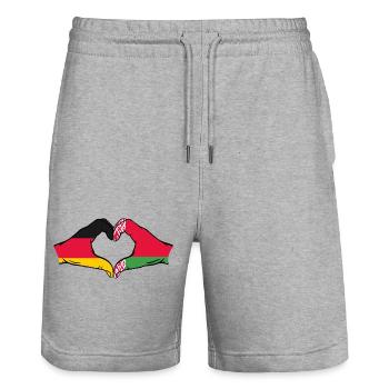 Deutschland Belarus Flagge Hände Herzform - Stanley/Stella Unisex Bio Joggingshorts Trainer  - Grau meliert - Vorne - Nik (191cm) & Marisol (170cm)