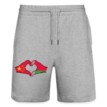China Belarus Flagge Hände Herzform - Stanley/Stella Unisex Bio Joggingshorts Trainer  - Grau meliert - Vorne - Nik (191cm) & Marisol (170cm)