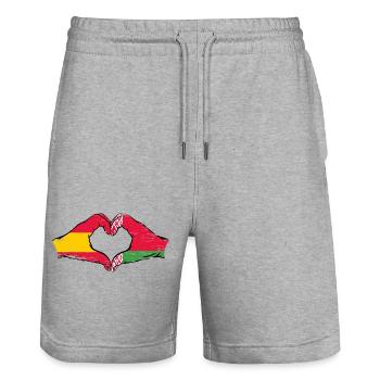 Spanien Belarus Flagge Hände Herzform used - Stanley/Stella Unisex Bio Joggingshorts Trainer  - Grau meliert - Vorne - Nik (191cm) & Marisol (170cm)