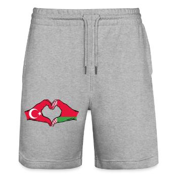Türkei Belarus Flagge Hände Herzform - Stanley/Stella Unisex Bio Joggingshorts Trainer  - Grau meliert - Vorne - Nik (191cm) & Marisol (170cm)