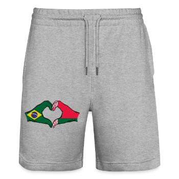 Brésil Biélorussie Drapeau Mains Coeur Forme - Short de jogging bio TRAINER Stanley/Stella unisexe - gris chiné - Devant - Nik (191cm) & Marisol (170cm)