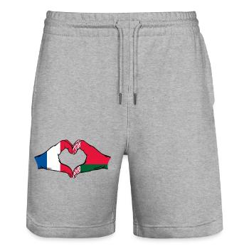 Frankreich Belarus Flagge Hände Herzform - Stanley/Stella Unisex Bio Joggingshorts Trainer  - Grau meliert - Vorne - Nik (191cm) & Marisol (170cm)