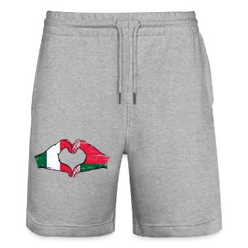 Italie Biélorussie drapeau mains coeur forme utilisé - Short de jogging bio TRAINER Stanley/Stella unisexe - gris chiné - Devant - Nik (191cm) & Marisol (170cm)