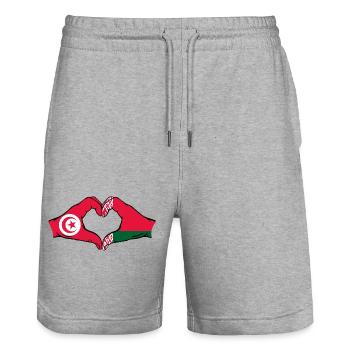 Tunesien Belarus Flagge Hände Herzform - Stanley/Stella Unisex Bio Joggingshorts Trainer  - Grau meliert - Vorne - Nik (191cm) & Marisol (170cm)