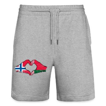 Norwegen Belarus Flagge Hände Herzform used - Stanley/Stella Unisex Bio Joggingshorts Trainer  - Grau meliert - Vorne - Nik (191cm) & Marisol (170cm)
