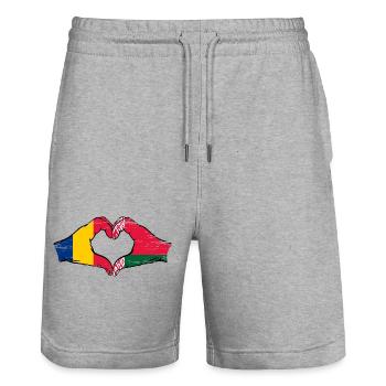 Rumänien Belarus Flagge Hände Herzform used - Stanley/Stella Unisex Bio Joggingshorts Trainer  - Grau meliert - Vorne - Nik (191cm) & Marisol (170cm)