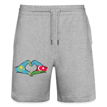 Kasachstan Aserbaidschan Flagge Hände Herzform - Stanley/Stella Unisex Bio Joggingshorts Trainer  - Grau meliert - Vorne - Nik (191cm) & Marisol (170cm)