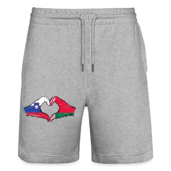 Slovénie Biélorussie drapeau mains forme de coeur utilisé - Short de jogging bio TRAINER Stanley/Stella unisexe - gris chiné - Devant - Nik (191cm) & Marisol (170cm)