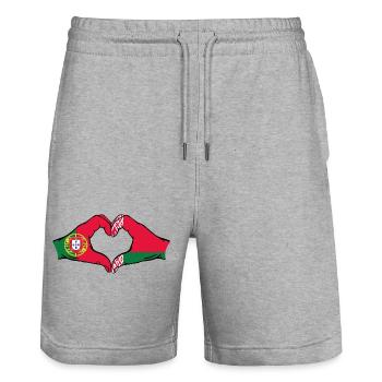 Portugal Belarus Flagge Hände Herzform - Stanley/Stella Unisex Bio Joggingshorts Trainer  - Grau meliert - Vorne - Nik (191cm) & Marisol (170cm)