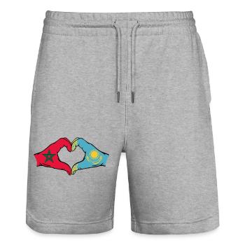 Maroc Kazakhstan Drapeau Mains Coeur Forme - Short de jogging bio TRAINER Stanley/Stella unisexe - gris chiné - Devant - Nik (191cm) & Marisol (170cm)