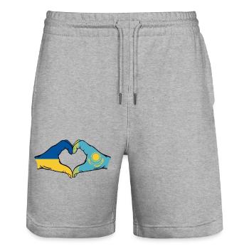 Ukraine Kazakhstan Drapeau Mains Coeur Forme - Short de jogging bio TRAINER Stanley/Stella unisexe - gris chiné - Devant - Nik (191cm) & Marisol (170cm)