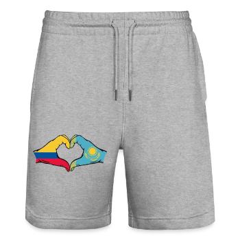 Colombie Kazakhstan drapeau mains forme de coeur - Short de jogging bio TRAINER Stanley/Stella unisexe - gris chiné - Devant - Nik (191cm) & Marisol (170cm)