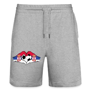 Serbia flag football hands heart shape - Stanley/Stella Trainer Unisex Organic Jogging Shorts - heather grey - Front - Nik (191cm) & Marisol (170cm)