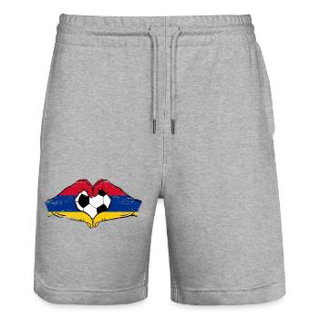 Drapeau arménien, football, mains, forme coeur, utilisé - Short de jogging bio TRAINER Stanley/Stella unisexe - gris chiné - Devant - Nik (191cm) & Marisol (170cm)