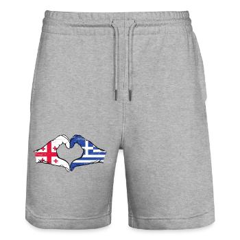 Georgien Griechenland Flagge Hände Herzform used - Stanley/Stella Unisex Bio Joggingshorts Trainer  - Grau meliert - Vorne - Nik (191cm) & Marisol (170cm)
