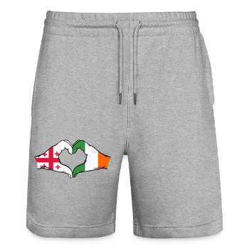 Géorgie Irlande drapeau mains forme de coeur - Short de jogging bio TRAINER Stanley/Stella unisexe - gris chiné - Devant - Nik (191cm) & Marisol (170cm)