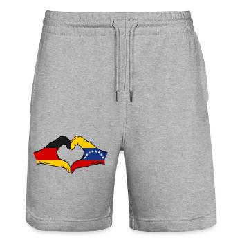 Germany Venezuela Flag Hands Heart Shape - Stanley/Stella Trainer Unisex Organic Jogging Shorts - heather grey - Front - Nik (191cm) & Marisol (170cm)