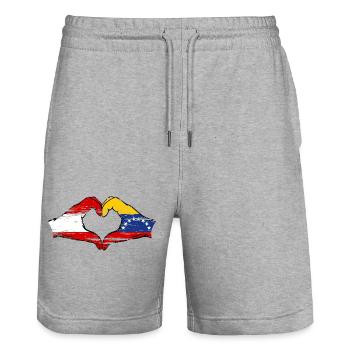 Austria Venezuela Flag Hands Heart Shape used - Stanley/Stella Trainer Unisex Organic Jogging Shorts - heather grey - Front - Nik (191cm) & Marisol (170cm)