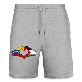 Venezuela Palestine drapeau mains forme de coeur - Short de jogging bio TRAINER Stanley/Stella unisexe - gris chiné - Devant - Nik (191cm) & Marisol (170cm)