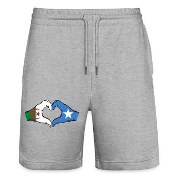 Algeria Somalia Flag Hands Heart Shape - Stanley/Stella Trainer Unisex Organic Jogging Shorts - heather grey - Front - Nik (191cm) & Marisol (170cm)