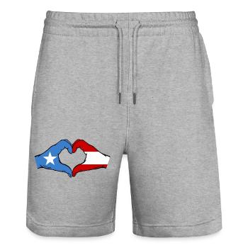 Somalia Austria Flag Hands Heart Shape - Stanley/Stella Trainer Unisex Organic Jogging Shorts - heather grey - Front - Nik (191cm) & Marisol (170cm)