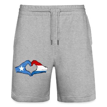 Somalia Holland Flagge Hände Herzform used - Stanley/Stella Unisex Bio Joggingshorts Trainer  - Grau meliert - Vorne - Nik (191cm) & Marisol (170cm)