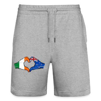 Irlande Nouvelle-Zélande drapeau mains forme coeur utilisé - Short de jogging bio TRAINER Stanley/Stella unisexe - gris chiné - Devant - Nik (191cm) & Marisol (170cm)