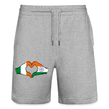 Irland Indien Flagge Hände Herzform - Stanley/Stella Unisex Bio Joggingshorts Trainer  - Grau meliert - Vorne - Nik (191cm) & Marisol (170cm)