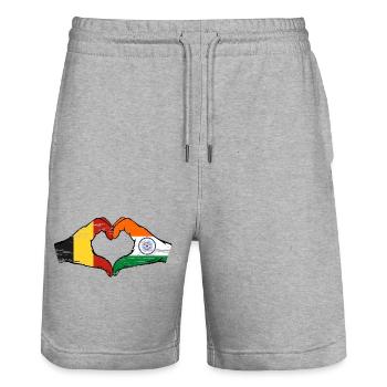 Belgium India flag hands heart shape used - Stanley/Stella Trainer Unisex Organic Jogging Shorts - heather grey - Front - Nik (191cm) & Marisol (170cm)